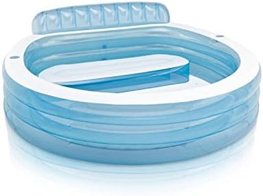 INTEX Swim Center Inflatable Family Lounge Pool: Built-In Bench – Cup Holder – 156 Gallon Capacity – 90 x 86 x 31 – Blue