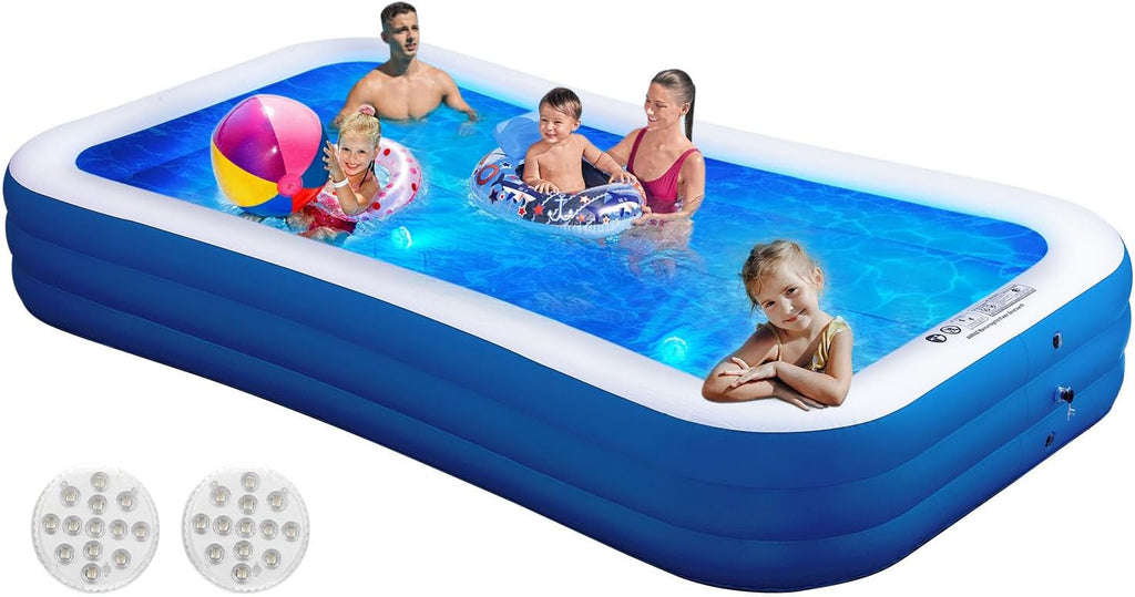 Inflatable Swimming Pool with Pool Lights, 130 x 72 x 22