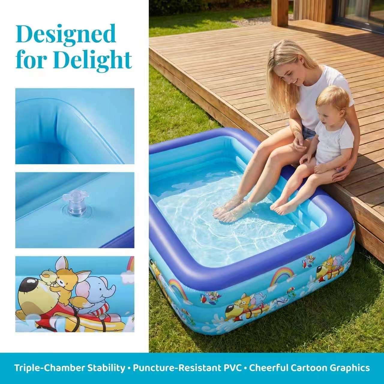 Inflatable Pool with Bubble Base, 51 inches x 35 inches x 21 inches
