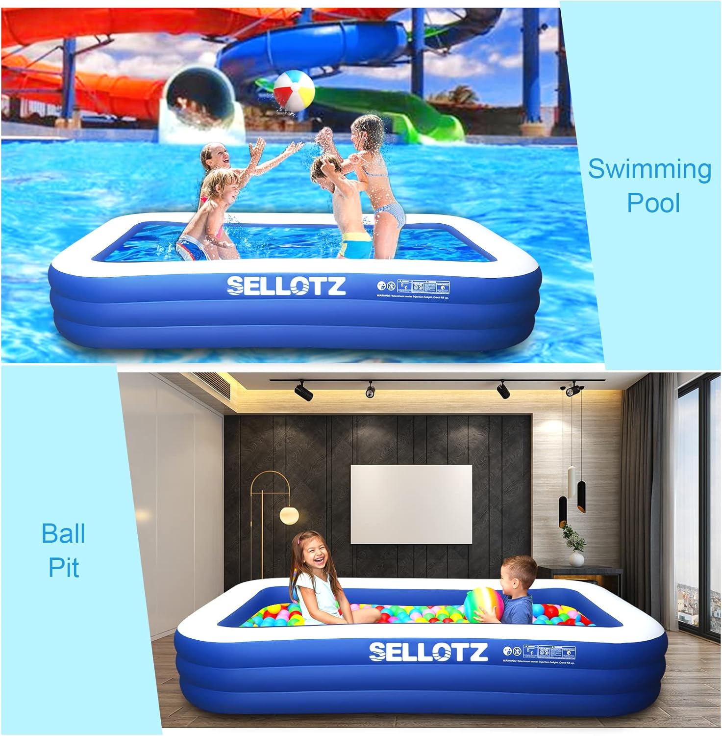 SELLOTZ Inflatable Pool for Kids and Adults, 120 X 72 X 22