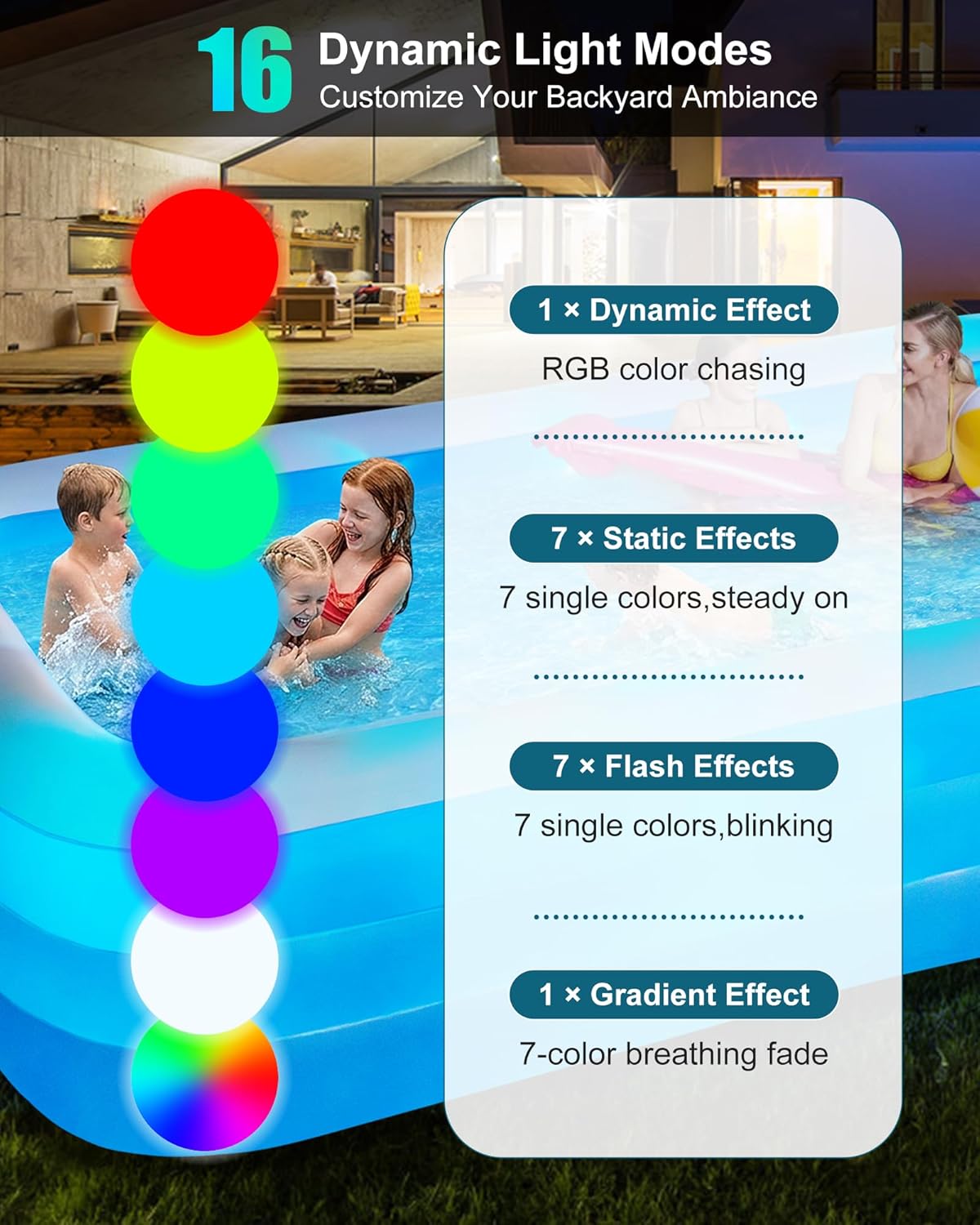 Inflatable Pool for Adults and Kids, 130x72x22
