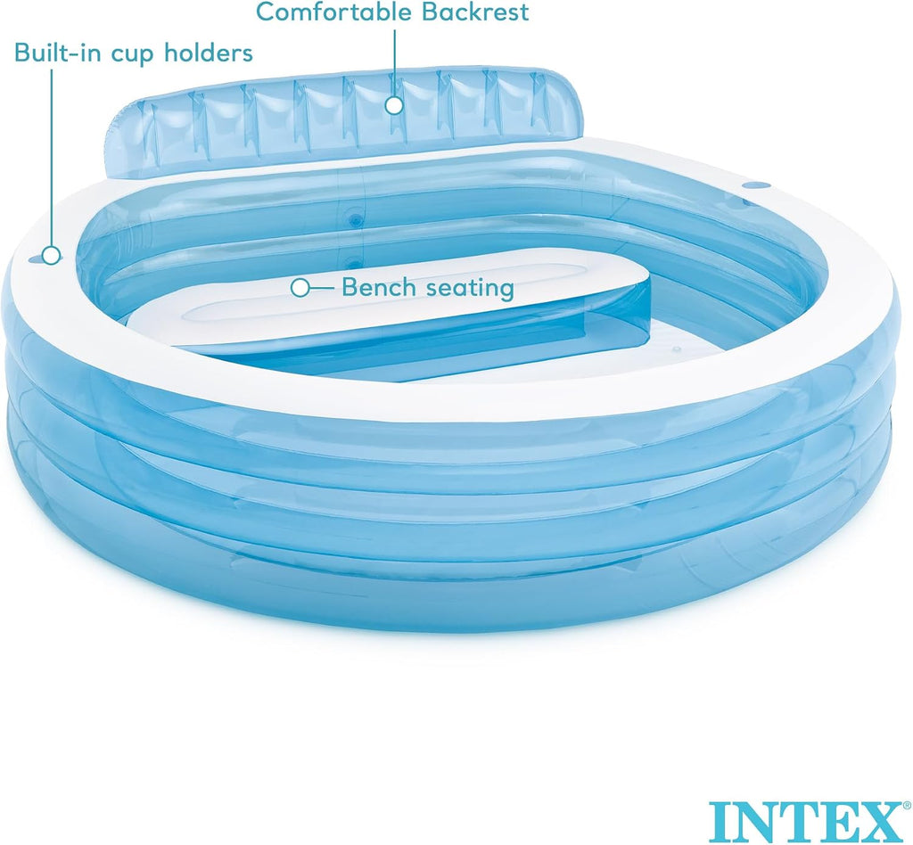 INTEX Swim Center Inflatable Family Lounge Pool: Built-In Bench – Cup Holder – 156 Gallon Capacity – 90 x 86 x 31 – Blue
