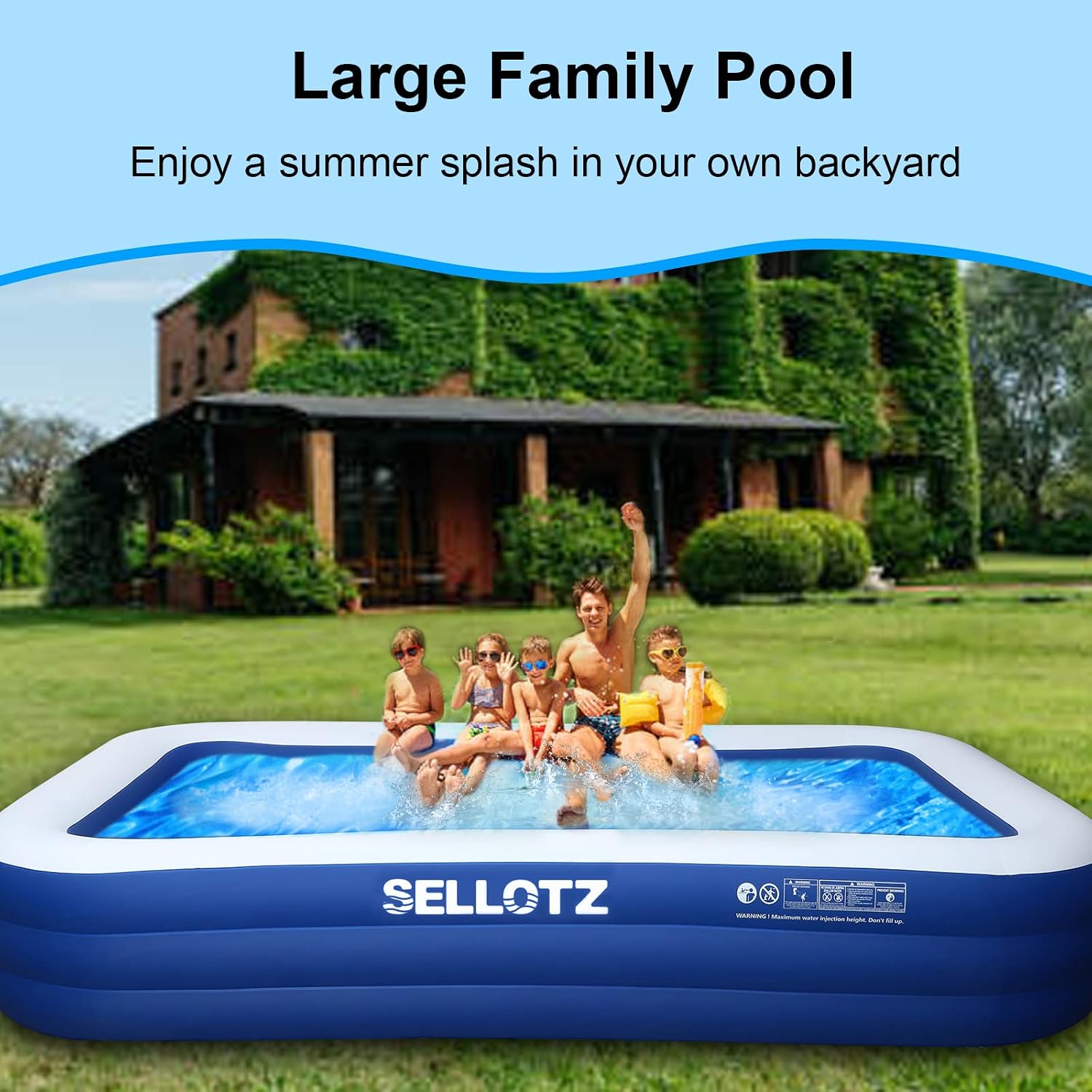 SELLOTZ Inflatable Pool for Kids and Adults, 120 X 72 X 22