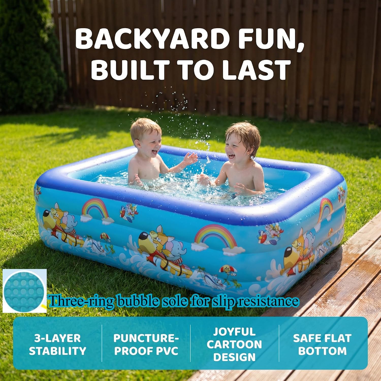 Inflatable Pool with Bubble Base, 51 inches x 35 inches x 21 inches