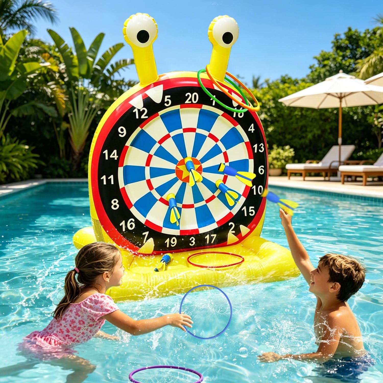 Inflatable Play Center, Inflatable Octopus Spray Pool with Base Pool, Slide, Wooden Block, Octopus Blow up Water Slides for Kids Adults Outdoor Backyard