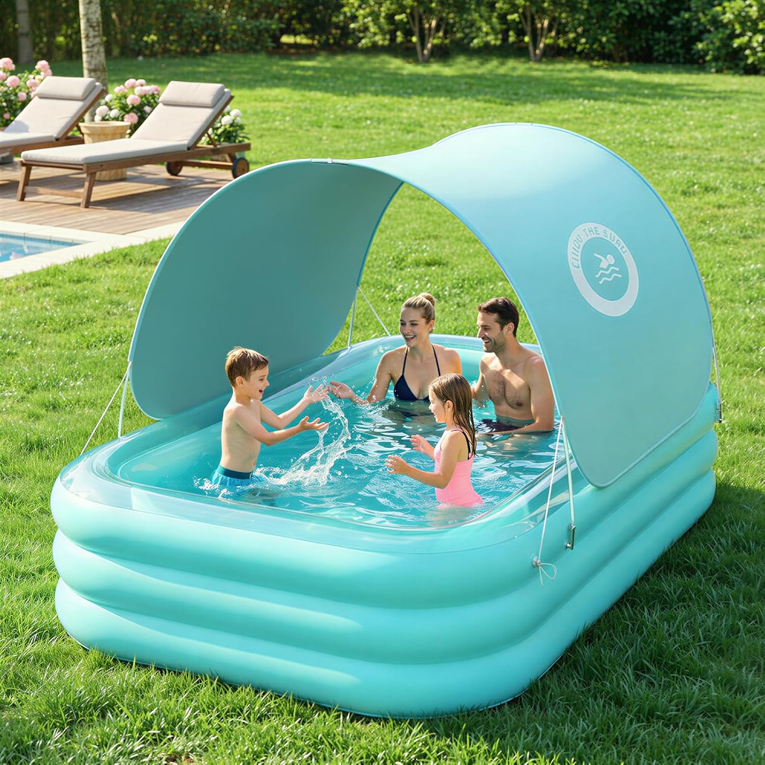 HeySplash Inflatable Pool with Canopy,102 x 65 x 22(Green)