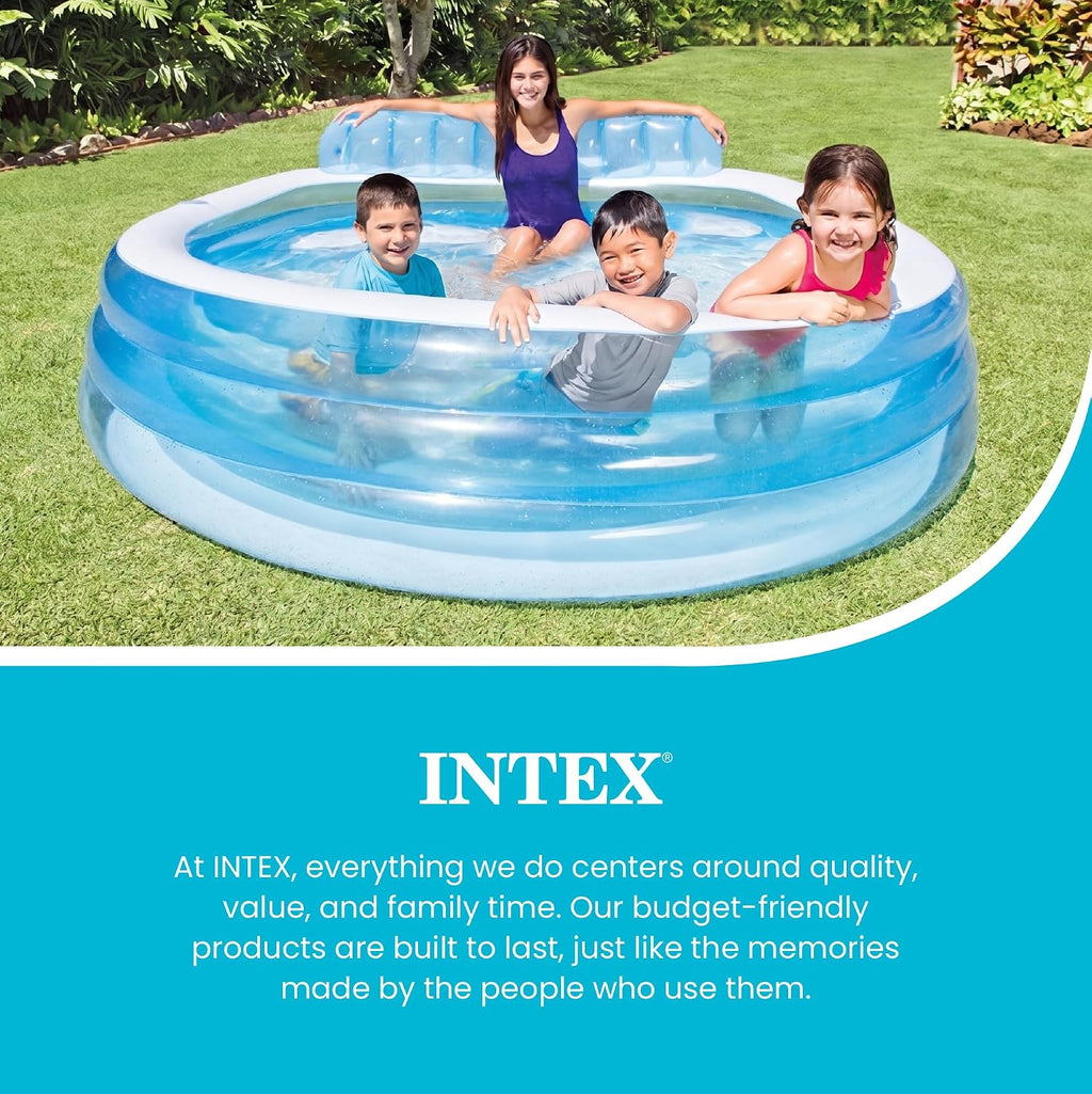 INTEX Swim Center Inflatable Family Lounge Pool: Built-In Bench – Cup Holder – 156 Gallon Capacity – 90 x 86 x 31 – Blue