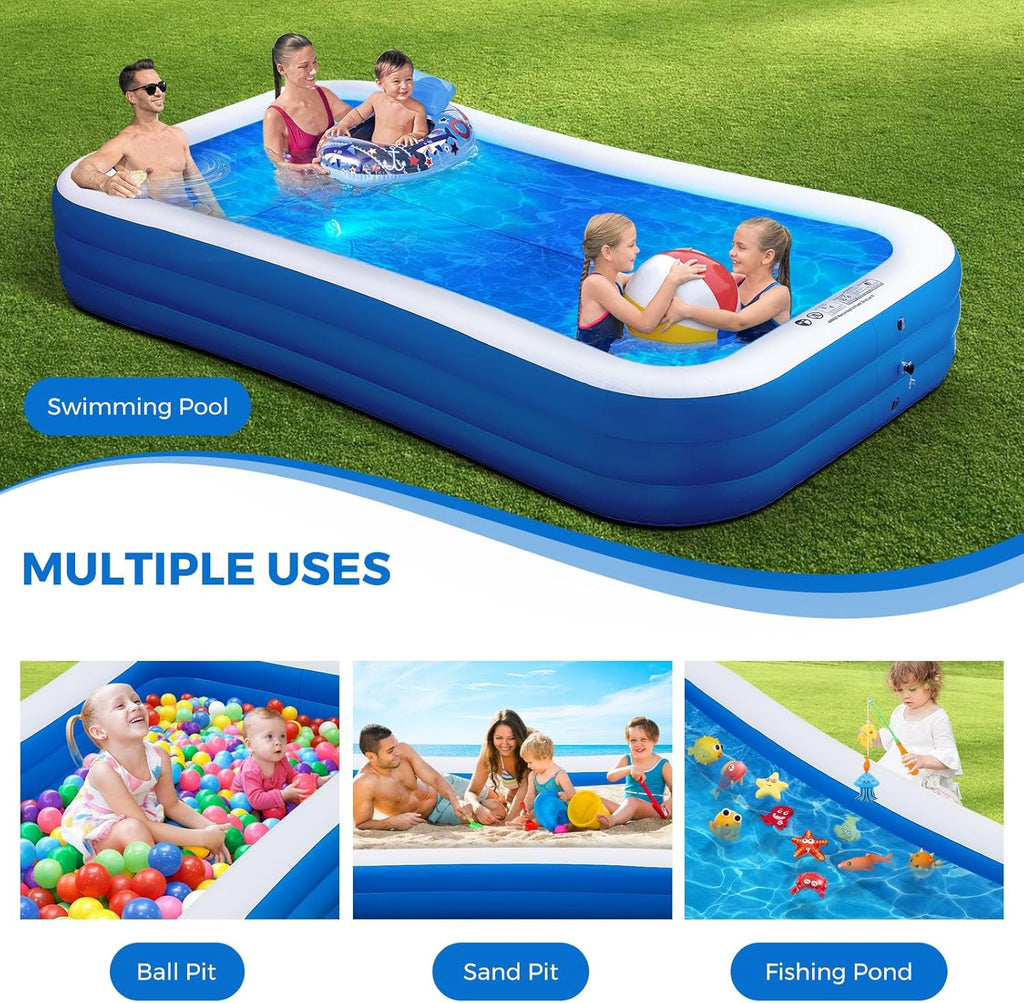 Inflatable Swimming Pool with Pool Lights, 130 x 72 x 22