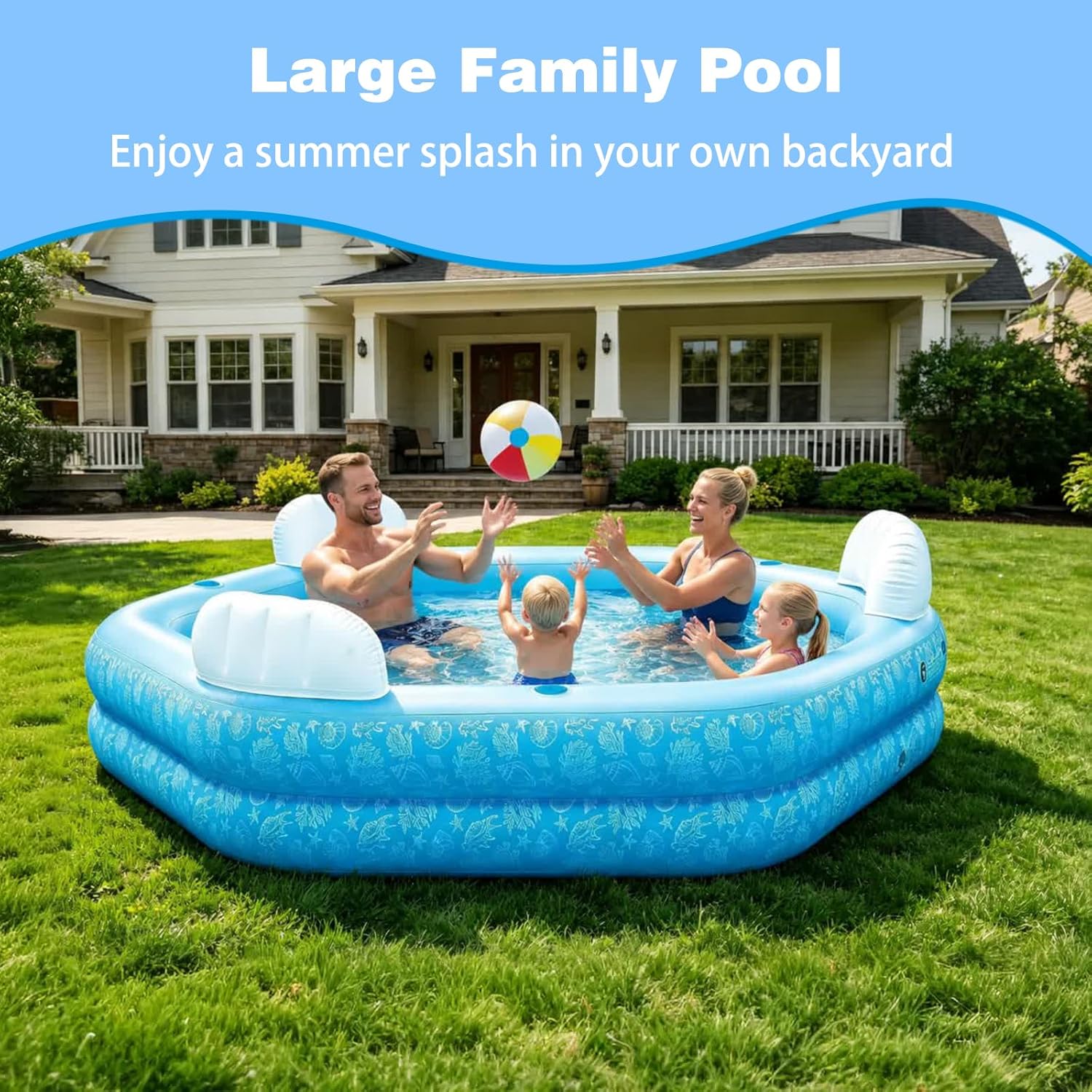 Inflatable Pool for Kids and Adults, PY SUPER MODE 85 x 85 x 23