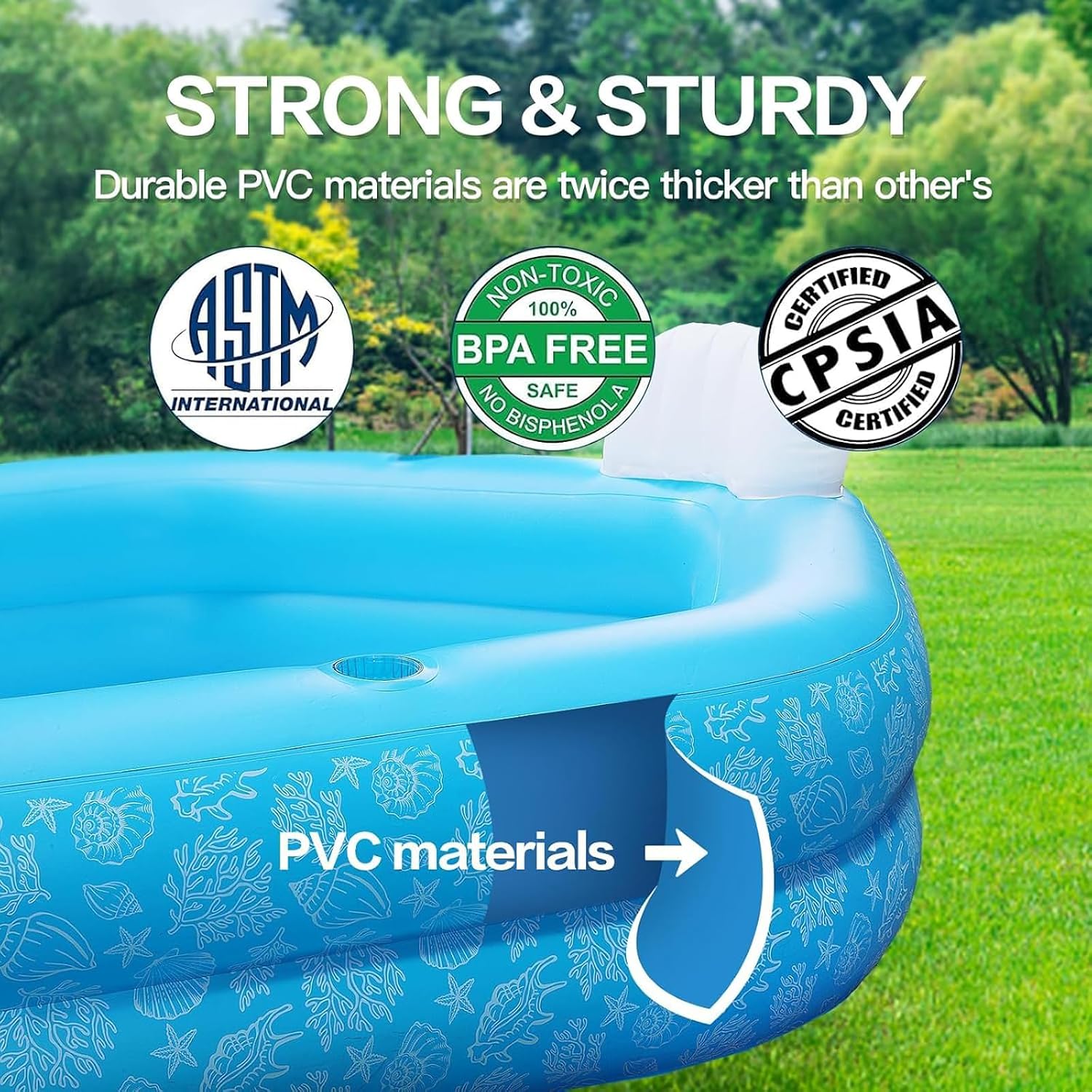 Inflatable Pool for Kids and Adults, PY SUPER MODE 85 x 85 x 23
