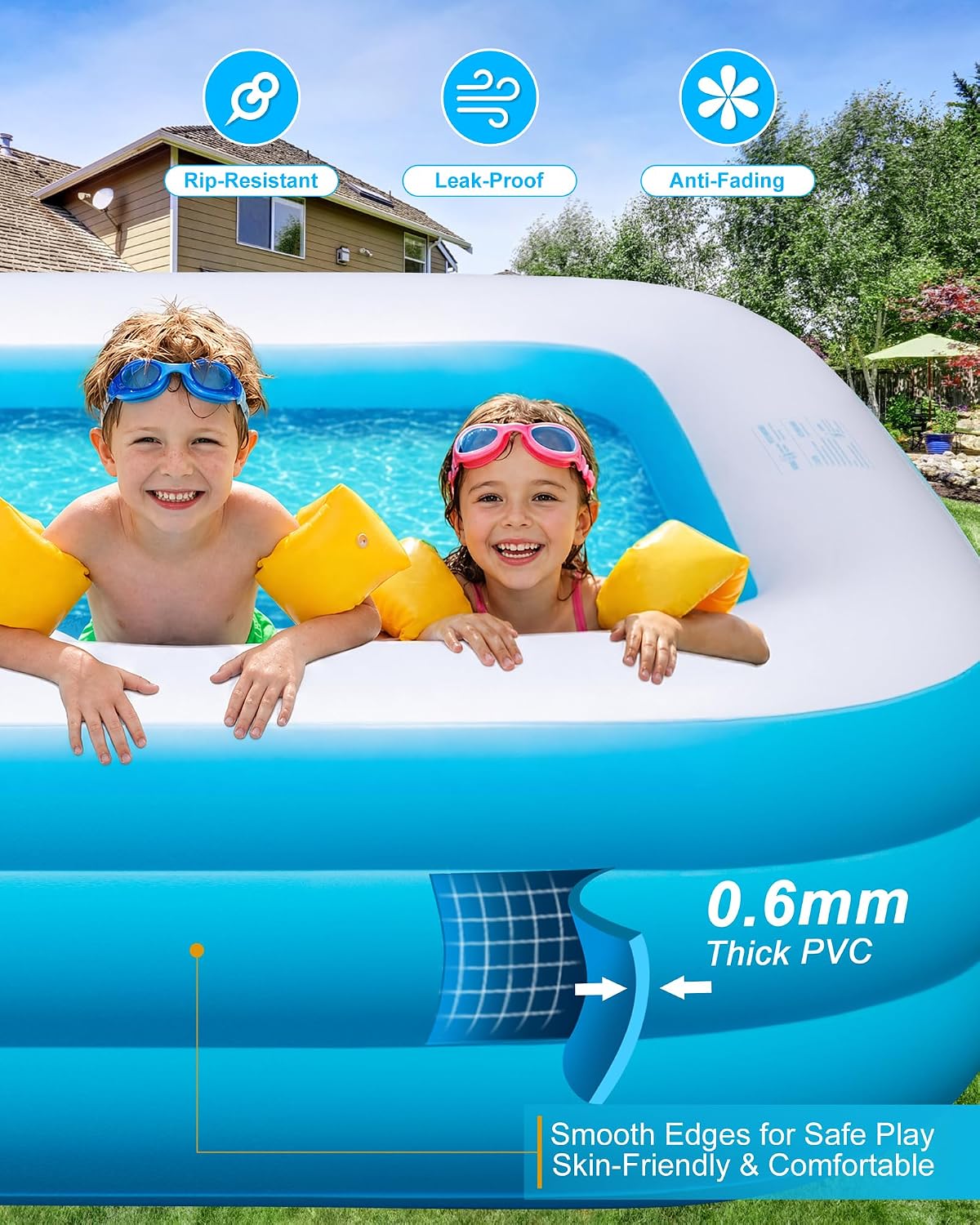 Inflatable Pool for Adults and Kids, 130x72x22