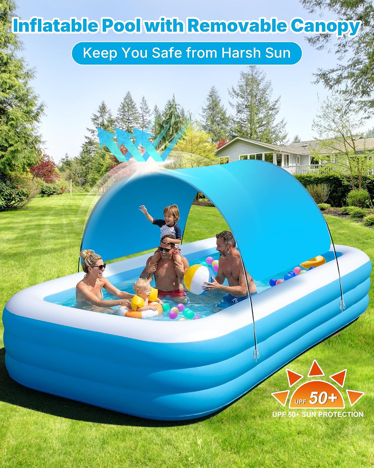 Extra Large Inflatable Pool for Adults and Kids, 145 x 74 x 22
