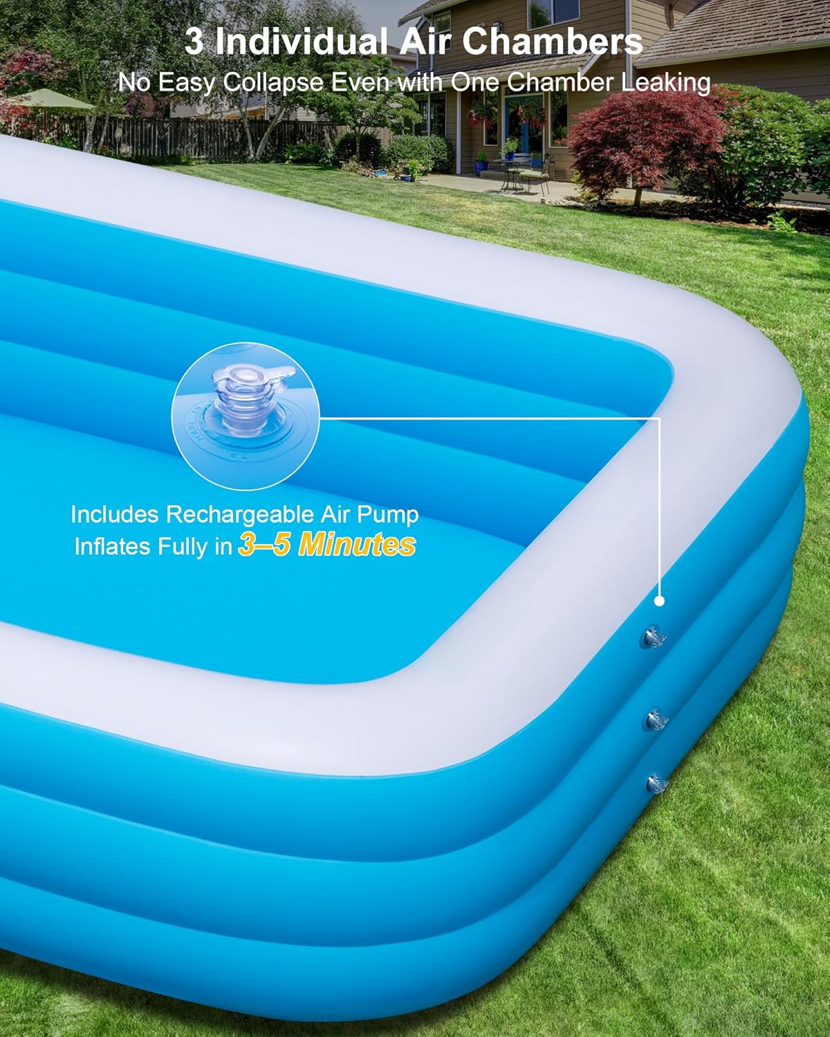 Inflatable Pool for Adults and Kids, 130x72x22