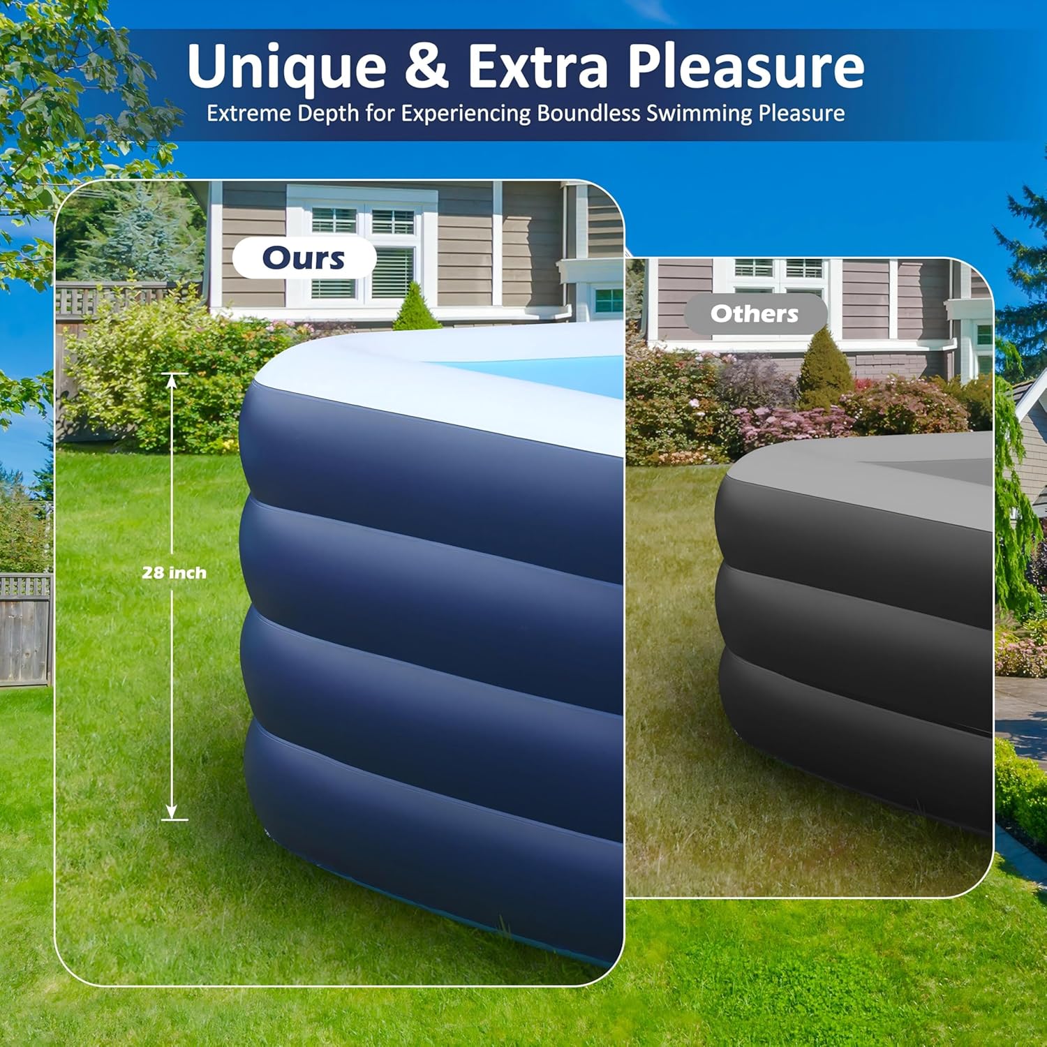 EISENFUER Inflatable Pool for Kids and Adults with No Collapse, 100 X 60 X 30