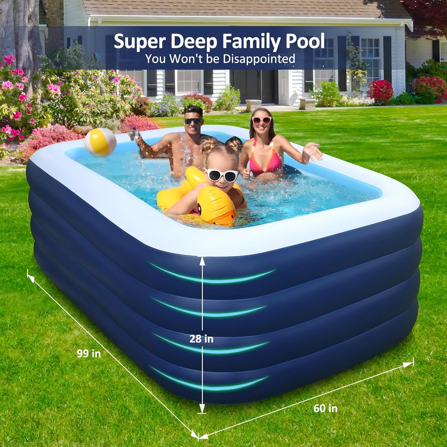 EISENFUER Inflatable Pool for Kids and Adults with No Collapse, 100 X 60 X 30