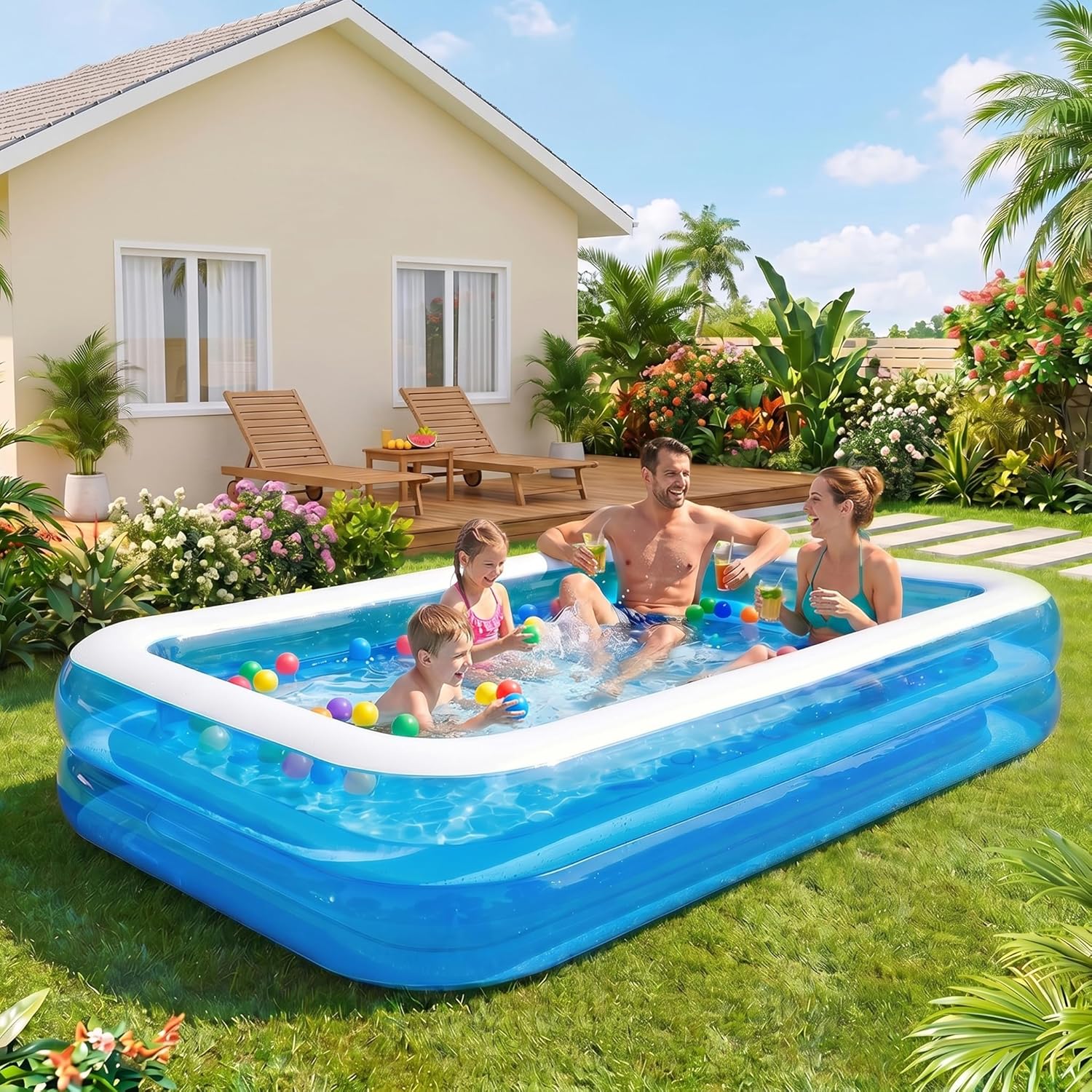 Full-Sized Inflatable Swimming Pool,(79''x59''x20'')
