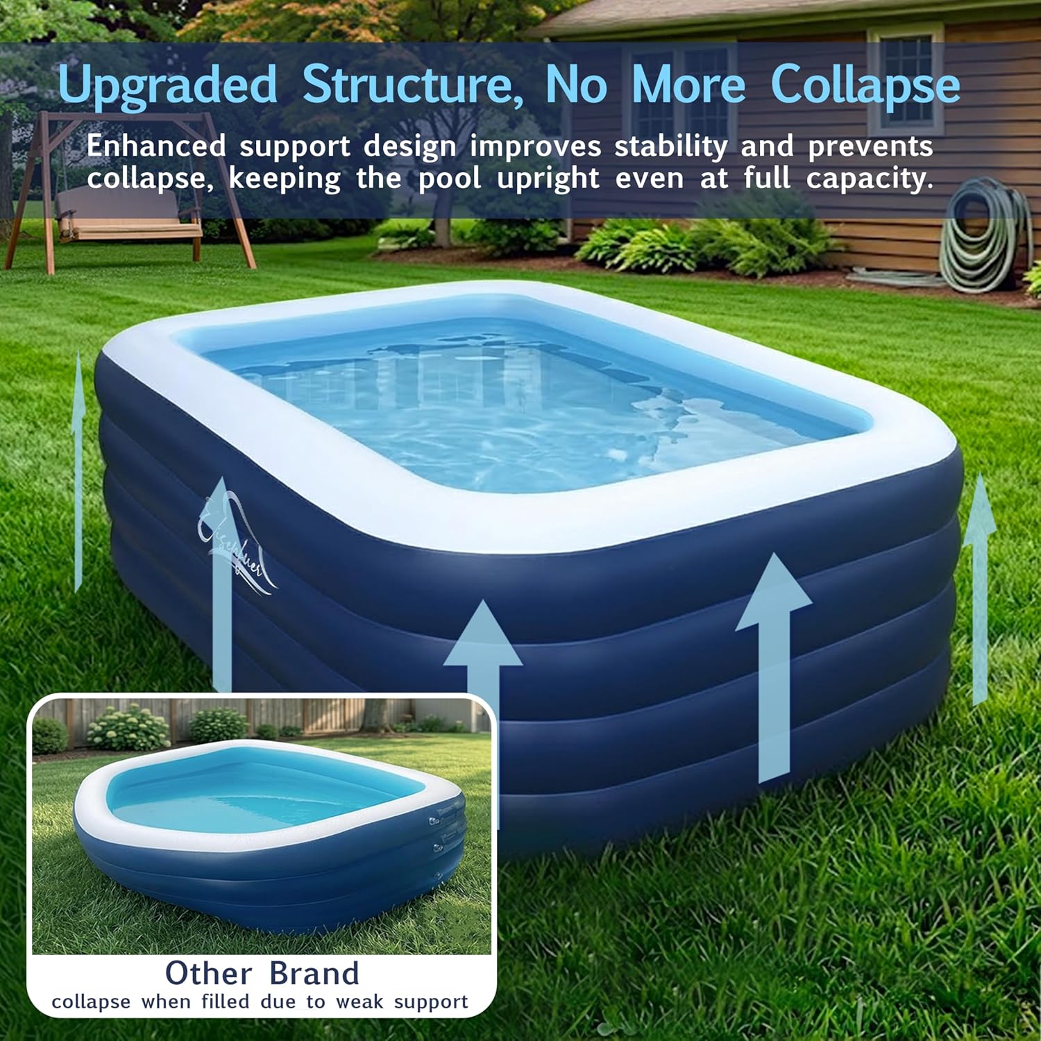 EISENFUER Inflatable Pool for Kids and Adults with No Collapse, 100 X 60 X 30