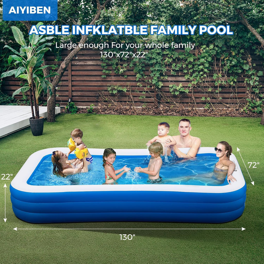 Inflatable Swimming Pool with Pool Lights, 130 x 72 x 22
